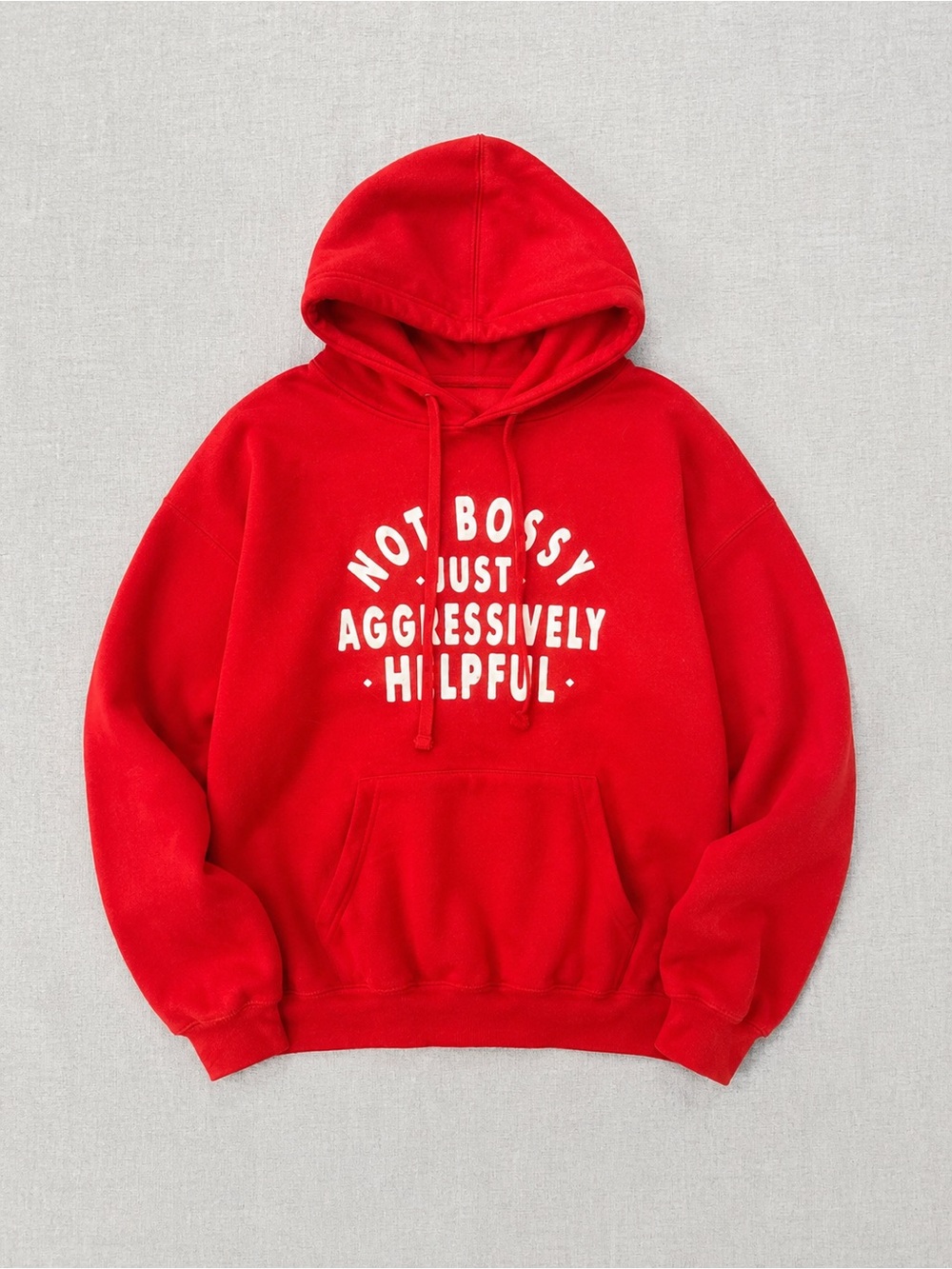 Red Graphic Hooded Sweater with Slogan